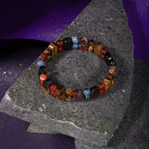 Oğlak Burcu Bileklik Dumanlı Kuvars, Dumortierit, Golden Obsidyen, Jasper, Kaplan Gözü, Kırmızı Akik