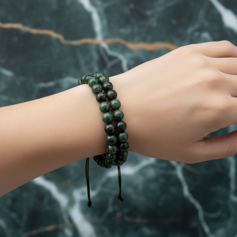 Yeşil Kanbaba Jasper 8mm Çift Sıra Makrome Doğal Taş Bileklik - Görsel 2 - Safnaturel
