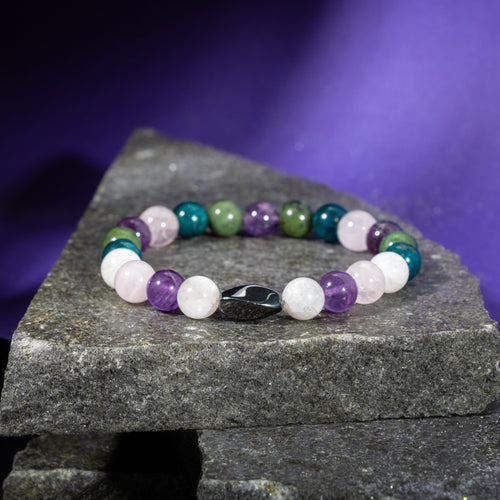 Balık Burcu Bileklik Ametist, Ay Taşı, Mavi Apatit, Pembe Kuvars, Yeşim