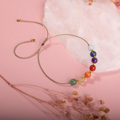 Çakra-Akuamarin-Karnelyan Akik-Yeşil Aventurin-Lapis-Sitrin-Ametist-Kırmızı Akik Doğal Taş Bileklik