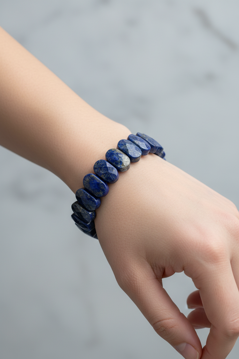 Lapis Lazuli Doğal Taş Geniş Kesim Bileklik - Görsel 2 - Safnaturel