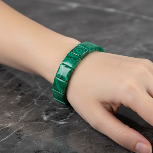 Malakit Doğal Taş Kare Kesim Geniş Kesim Bileklik