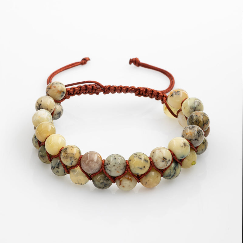 Opal Sarı 8mm Çift Sıra Makrome Doğal Taş Bileklik