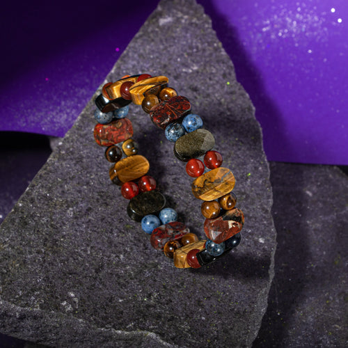 Oğlak Burcu Bileklik Dumanlı Kuvars, Dumortierit, Golden Obsidyen, Jasper, Kaplan Gözü, Kırmızı Akik