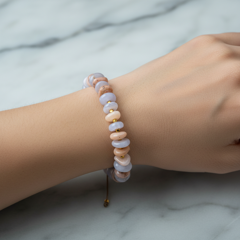 Pembe Opal & Mavi Akik Altın Kaplama Doğal Taş Bileklik – Özel Tasarım - Görsel 2 - Safnaturel
