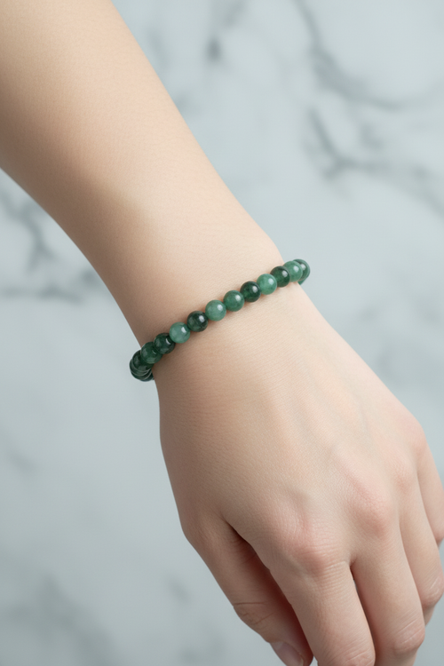 Zümrüt Doğal Taş Bileklik – 6 mm Misinalı, Unisex Tasarım