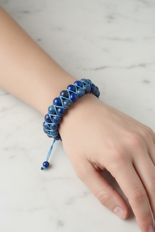 Lapis Lazuli 8mm Çift Sıra Makrome Doğal Taş Bileklik - Görsel 2 - Safnaturel