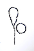 Sertifikalı Sodalit Doğaltaş 925 Ayar Gümüş 8 mm İmameli Tesbih & Bileklik Seti