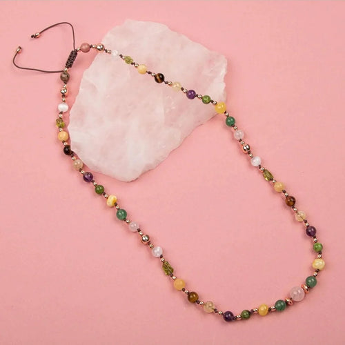 Anne Kolye Doğal Taş Selenit-Hematit-Kalsit-Kaplan Gözü-Sitrin-Ametist-Yeşim-Kehribar-Aventurin-Pembe Kuvars-Zebercet-Pembe Kuvars