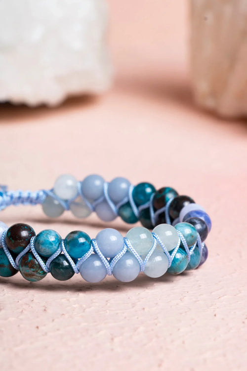 Sertifikalı Akuamarin, Anjelit, Mavi Apatit, Krizokol, Kalsedon ve Sodalit 6 mm Doğaltaş Bileklik