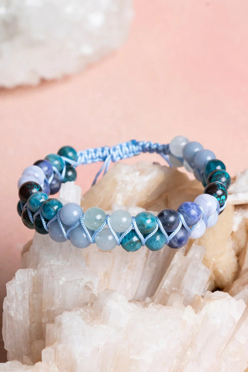 Sertifikalı Akuamarin, Anjelit, Mavi Apatit, Krizokol, Kalsedon ve Sodalit 6 mm Doğaltaş Bileklik
