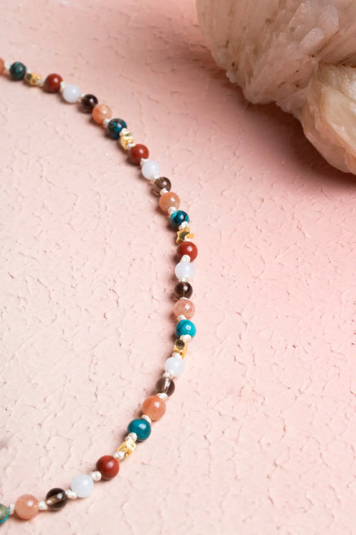 Sertifikalı Başak Burcu Gümüş Yıldızlı Doğal Taş Kolye