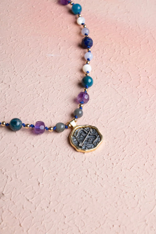 Sertifikalı Yay Burcu Doğal Taş Makrome Kolye