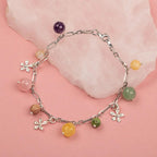 Ametist – Sitrin – Pembe Kuvars – Aventurin – Kalsit – Yeşim – Kehribar Doğaltaş Gümüş Bileklik