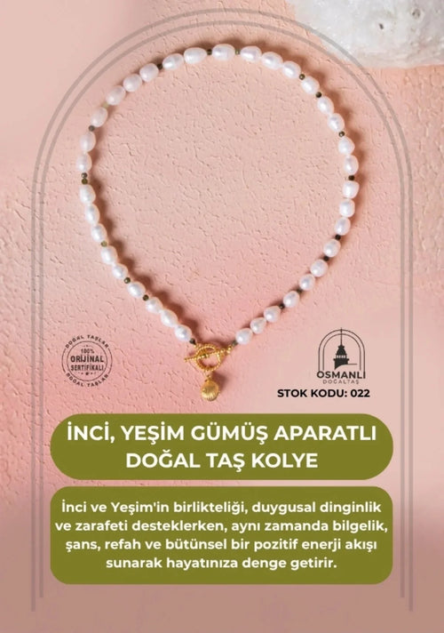 Sertifikalı İnci – Yeşim Gümüş Aparatlı Doğaltaş Kolye