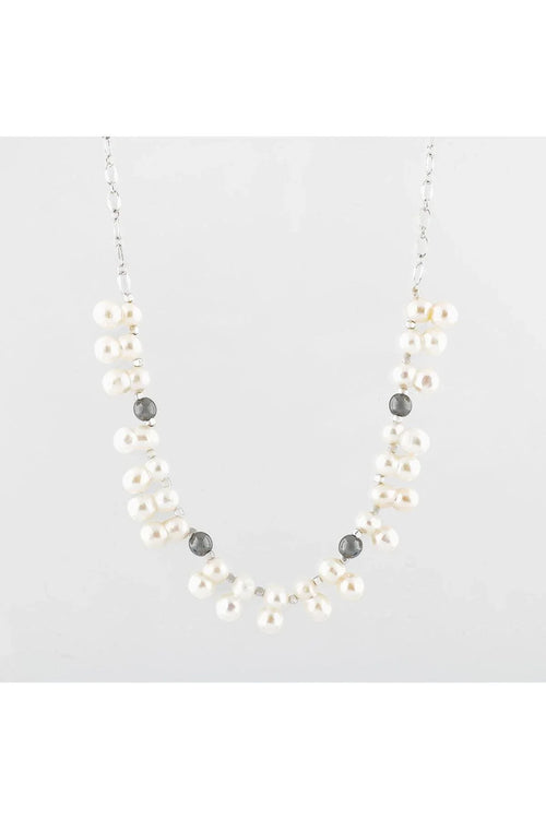 İkili Taş İnci-Hematit Doğal Taş Zincir Gümüş Kapama Kolye