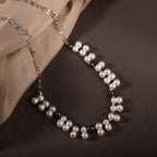 İkili Taş İnci-Hematit Doğal Taş Zincir Gümüş Kapama Kolye