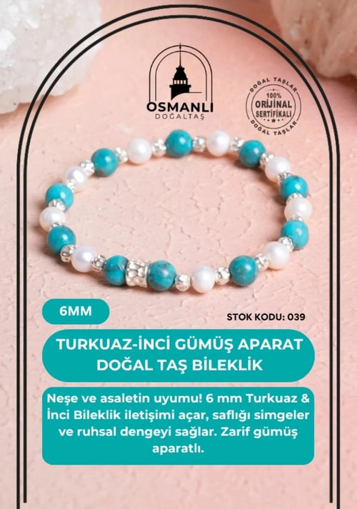 Sertifikalı Turkuaz Gümüş Aparatlı Doğal Taş Bileklik 039 - Görsel 2 - Safnaturel
