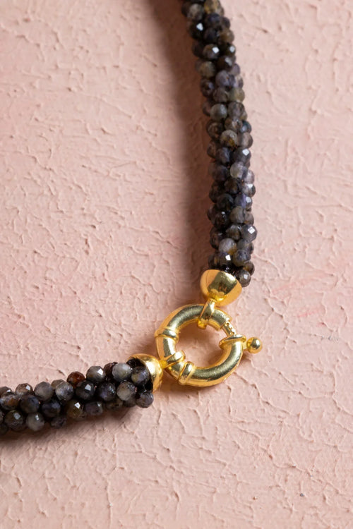 Sertifikalı El İşçiliği Örme Labradorit Gümüş Kapama Doğaltaş Kolye