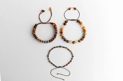 Hematit-Kaplan Gözü-Malakit-Pirit Erkek Doğal Taş Bileklik Seti