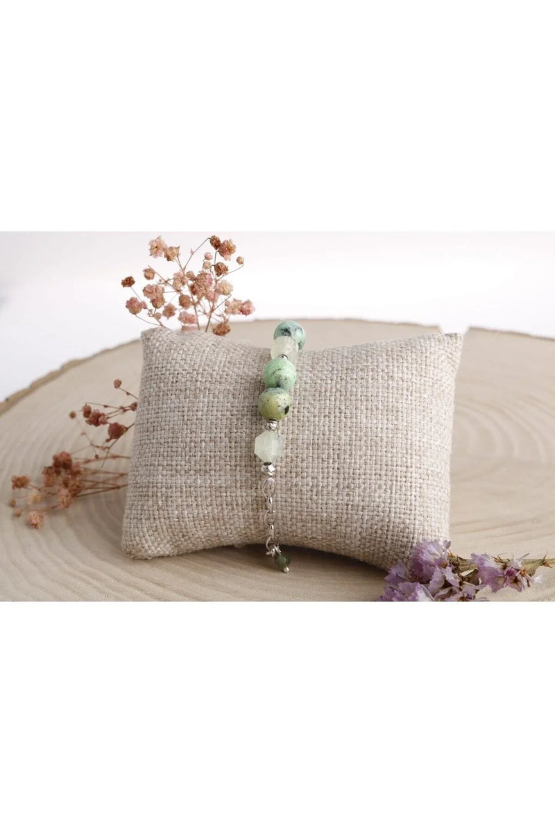 Amazonya, İspanyol Varisit-Prehneit-Akik Doğal Taş Gümüş Bileklik - Görsel 4 - Safnaturel