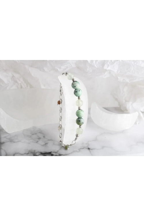 Amazonya, İspanyol Varisit-Prehneit-Akik Doğal Taş Gümüş Bileklik