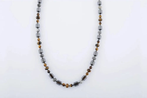 Kaplan Gözü-Gri Jasper-Hematit Doğal Taş Erkek Kolye - Görsel 2 - Safnaturel