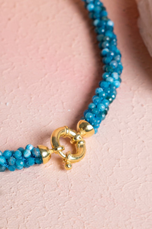 Sertifikalı El İşçiliği Örme Apatit Gümüş Kapama Doğaltaş Kolye