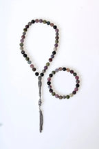 Sertifikalı Turmalin Doğaltaş 925 Ayar Gümüş 8 mm İmameli Tesbih & Bileklik Seti