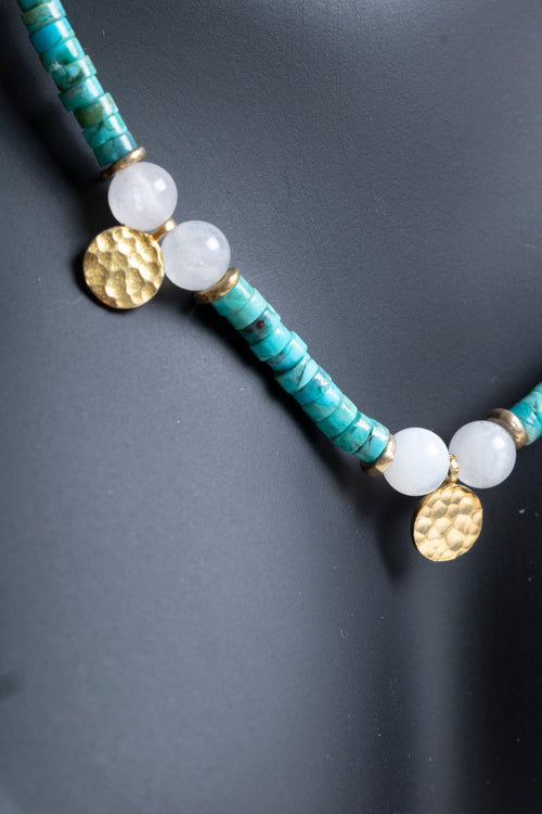 Sertifikalı Turkuaz, Ay Taşı Gümüş Aparatlı Doğal Taş Kolye