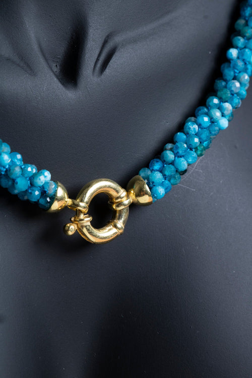 Sertifikalı El İşçiliği Örme Apatit Gümüş Kapama Doğaltaş Kolye