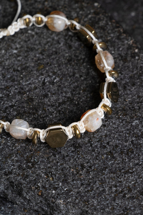 Sertifikalı Sitrin – Hematit Doğaltaş Makrome Bileklik