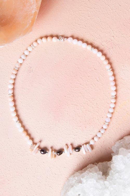 Sertifikalı Siyah İnci, Pembe Opal Doğal Taş Kolye - Görsel 2 - Safnaturel