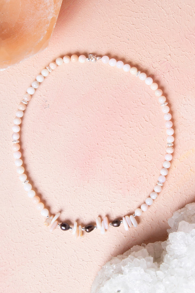 Sertifikalı Siyah İnci, Pembe Opal Doğal Taş Kolye - Görsel 2 - Safnaturel