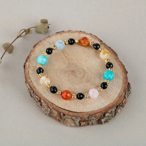 Akuamarin – Amazonit – Pembe Kuvars – Sitrin – Siyah Turmalin – Turuncu Aventurin Doğaltaş Bileklik