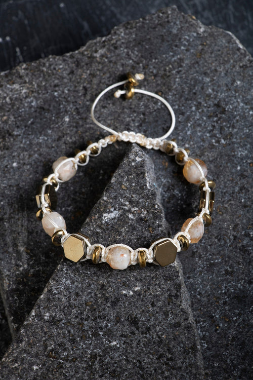 Sertifikalı Sitrin – Hematit Doğaltaş Makrome Bileklik