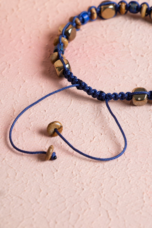 Sertifikalı Lapis Lazuli – Jasper – Hematit Doğaltaş Makrome Bileklik