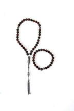 Sertifikalı Kaplan Gözü Doğaltaş 925 Ayar Gümüş 8 mm İmameli Tesbih & Bileklik Seti