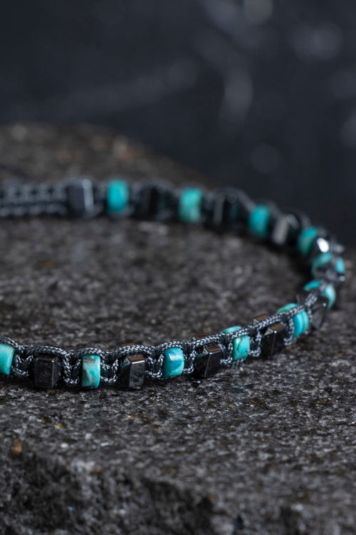 Sertifikalı Turkuaz – Hematit Doğaltaş Makrome Bileklik