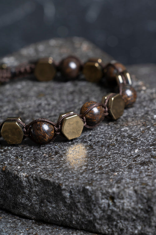 Sertifikalı Amazonit – Hematit 8 mm Doğaltaş Makrome Bileklik