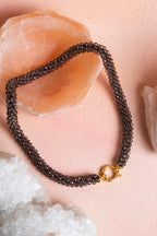 Sertifikalı El İşçiliği Örme Dumanlı Kuvars Gümüş Kapama Doğaltaş Kolye