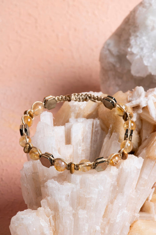 Sertifikalı Sitrin – Jasper – Hematit Doğaltaş Makrome Bileklik