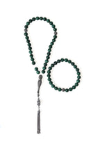 Sertifikalı Malahit Doğaltaş 925 Ayar Gümüş 8 mm İmameli Tesbih & Bileklik Seti