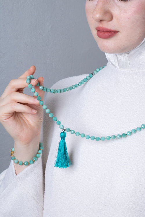 Sertifikalı Amazonit Elmas Kesim Fasetli Doğaltaş Tesbih Kolye 99’luk – 8 mm