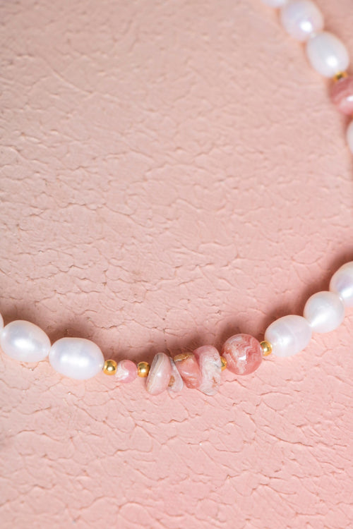 Sertifikalı İnci – Rodokrozit – Hematit Doğaltaş Kolye