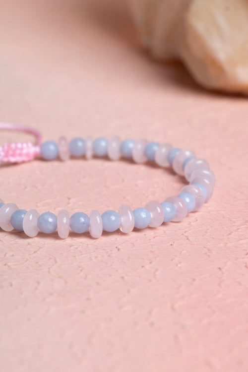 Sertifikalı Anjelit – Pembe Kuvars Doğaltaş Makrome Bileklik