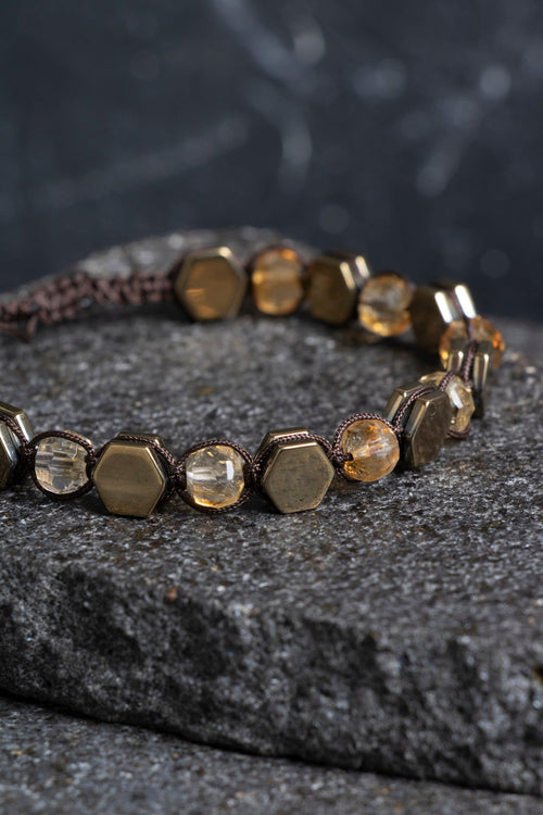 Sertifikalı Sitrin – Hematit Doğaltaş Makrome Bileklik