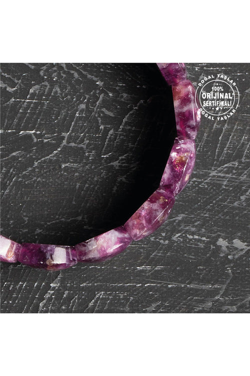 Sertifikalı Orijinal Lepidolit Doğal Taş Bileklik Geniş Kesim