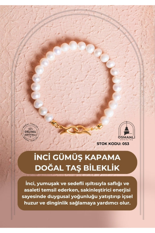 Sertifikalı İnci Gümüş Kapama Doğaltaş Bileklik - Görsel 2 - Safnaturel