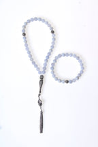 Sertifikalı Kalsedon Doğaltaş 925 Ayar Gümüş 8 mm İmameli Tesbih & Bileklik Seti